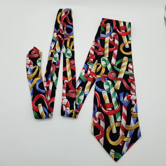 Mens Candy Cane Neck Tie Christmas Candy Maker ribbon JT Beckett black - Picture 1 of 5